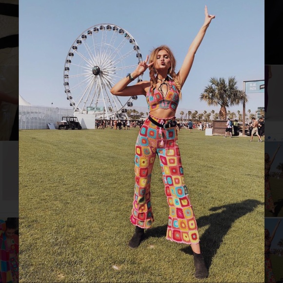 Shop Fluffy Rainbow Crochet Flare Pants 